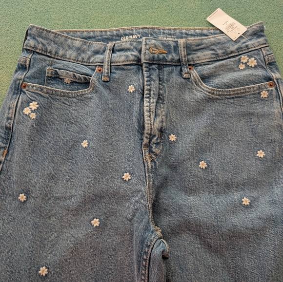 Old Navy Blue Floral Embroidered Wide Leg Jeans - Picture 2 of 6